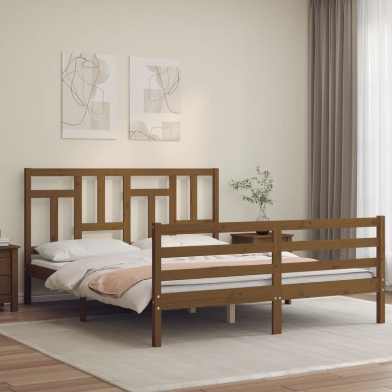 vidaXL Massivholzbett mit Kopfteil Honigbraun 160x200 cm vidaXL Massivholzbett mit Kopfteil Honigbraun 160x200 cm