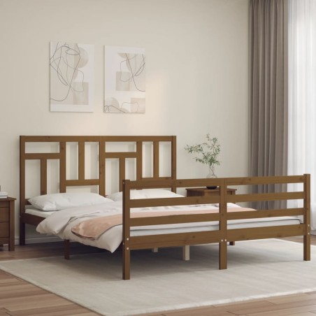 vidaXL Massivholzbett mit Kopfteil Honigbraun 160x200 cm