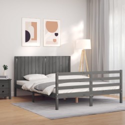 vidaXL Massivholzbett mit Kopfteil Grau 160x200 cm