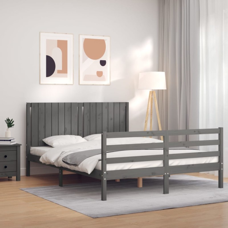 vidaXL Massivholzbett mit Kopfteil Grau 160x200 cm vidaXL Massivholzbett mit Kopfteil Grau 160x200 cm