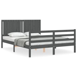 vidaXL Massivholzbett mit Kopfteil Grau 160x200 cm