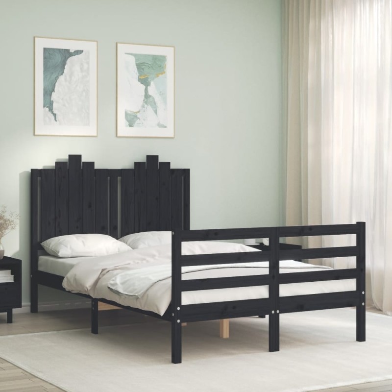 vidaXL Massivholzbett mit Kopfteil Schwarz vidaXL Massivholzbett mit Kopfteil Schwarz