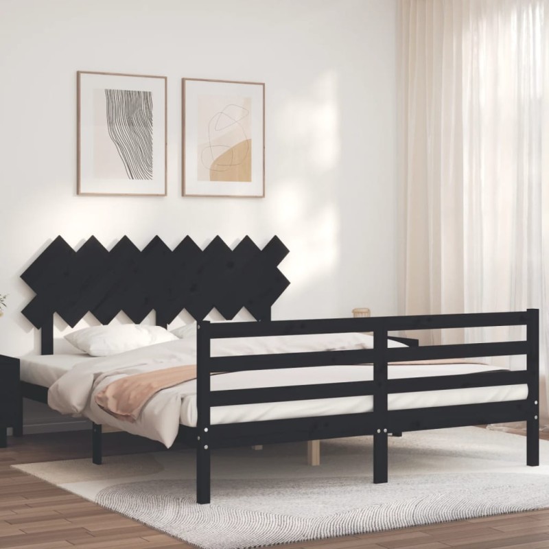 vidaXL Massivholzbett mit Kopfteil Schwarz 160x200 cm vidaXL Massivholzbett mit Kopfteil Schwarz 160x200 cm