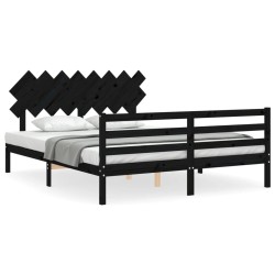 vidaXL Massivholzbett mit Kopfteil Schwarz 160x200 cm