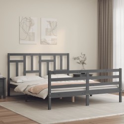 vidaXL Massivholzbett mit Kopfteil Grau 160x200 cm