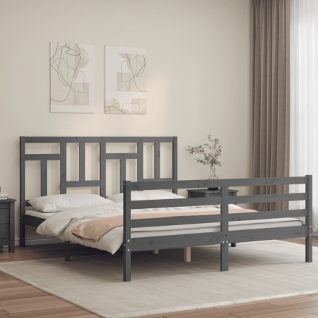 vidaXL Massivholzbett mit Kopfteil Grau 160x200 cm