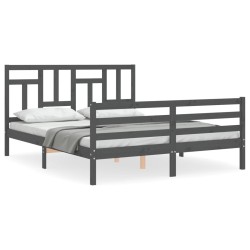 vidaXL Massivholzbett mit Kopfteil Grau 160x200 cm
