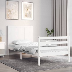 vidaXL Massivholzbett mit Kopfteil Weiß 90x200 cm