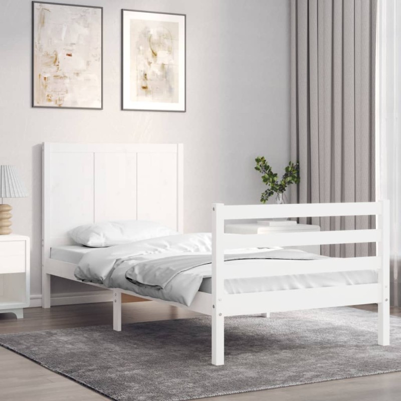 vidaXL Massivholzbett mit Kopfteil Weiß 90x200 cm vidaXL Massivholzbett mit Kopfteil Weiß 90x200 cm