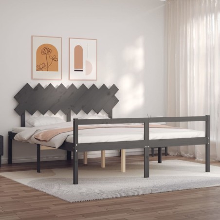 vidaXL Seniorenbett mit Kopfteil Grau Super Kingsize Massivholz