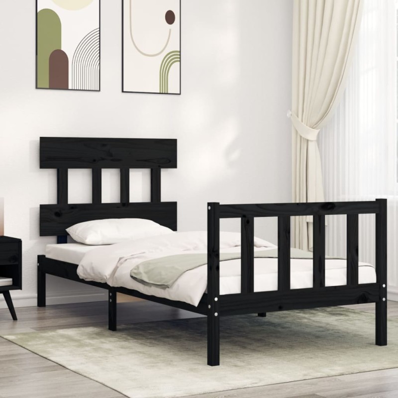 vidaXL Massivholzbett mit Kopfteil Schwarz 100x200 cm vidaXL Massivholzbett mit Kopfteil Schwarz 100x200 cm
