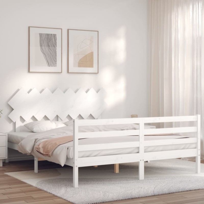 vidaXL Massivholzbett mit Kopfteil Weiß 160x200 cm vidaXL Massivholzbett mit Kopfteil Weiß 160x200 cm