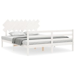 vidaXL Massivholzbett mit Kopfteil Weiß 160x200 cm