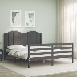 vidaXL Massivholzbett mit Kopfteil Grau