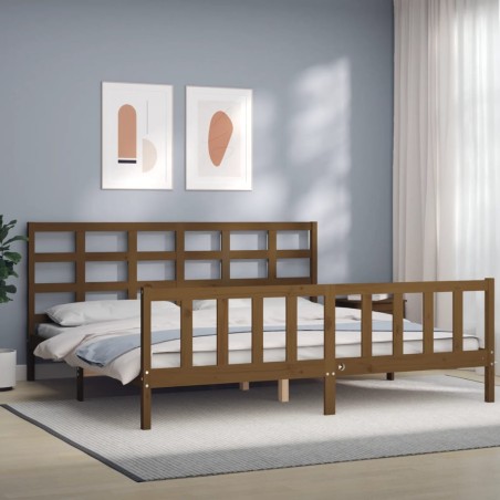 vidaXL Bettgestell mit Kopfteil Honigbraun 180x200 cm Massivholz