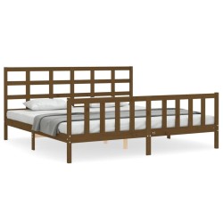 vidaXL Bettgestell mit Kopfteil Honigbraun 180x200 cm Massivholz