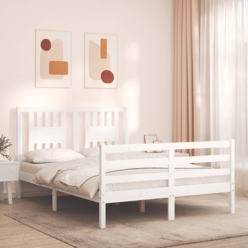 vidaXL Massivholzbett mit Kopfteil Weiß 140x200 cm vidaXL Massivholzbett mit Kopfteil Weiß 140x200 cm