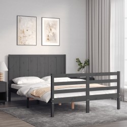 vidaXL Massivholzbett mit Kopfteil Grau 140x200 cm