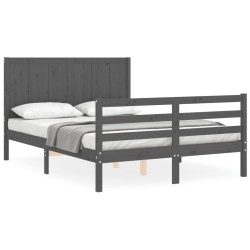 vidaXL Massivholzbett mit Kopfteil Grau 140x200 cm