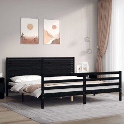 vidaXL Massivholzbett mit Kopfteil Schwarz 200x200 cm
