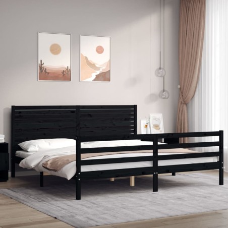 vidaXL Massivholzbett mit Kopfteil Schwarz 200x200 cm