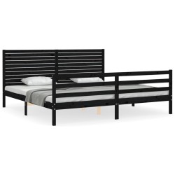 vidaXL Massivholzbett mit Kopfteil Schwarz 200x200 cm