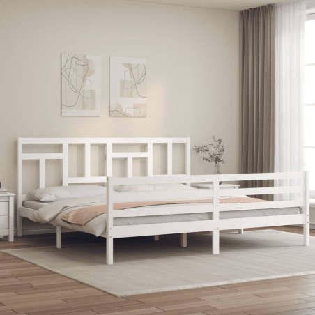 vidaXL Massivholzbett mit Kopfteil Weiß 200x200 cm