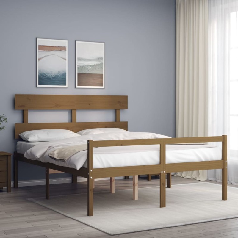 vidaXL Massivholzbett mit Kopfteil Honigbraun vidaXL Massivholzbett mit Kopfteil Honigbraun