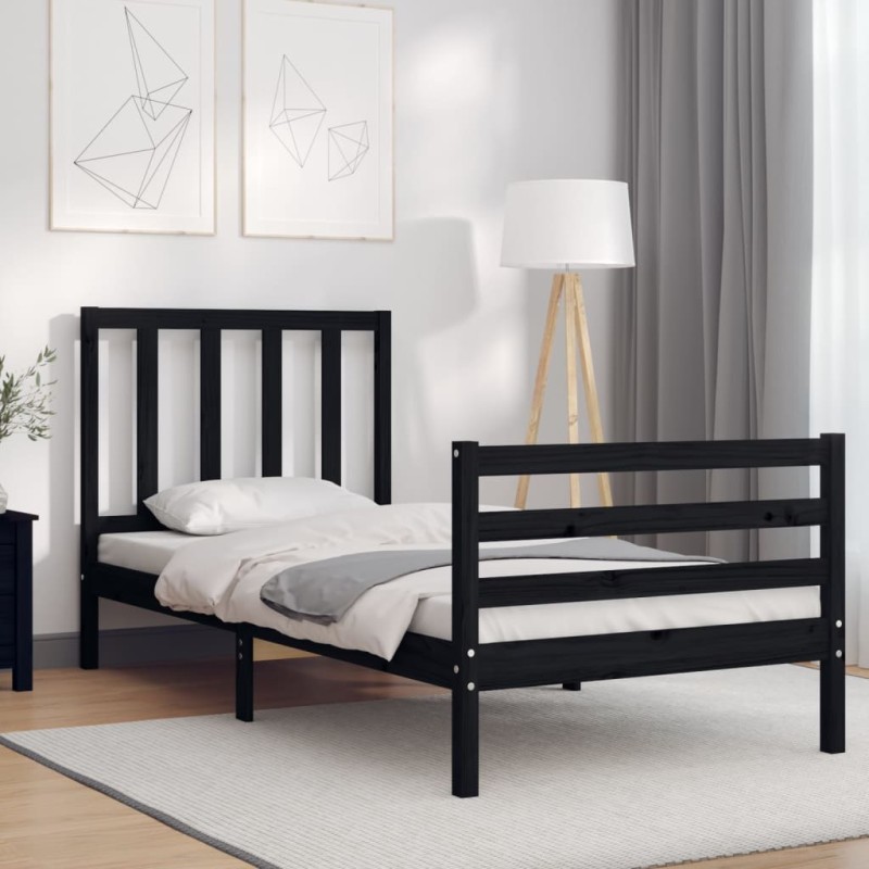 vidaXL Massivholzbett mit Kopfteil Schwarz 90x200 cm vidaXL Massivholzbett mit Kopfteil Schwarz 90x200 cm