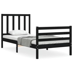 vidaXL Massivholzbett mit Kopfteil Schwarz 90x200 cm