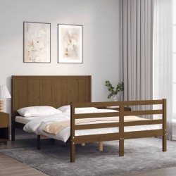 vidaXL Massivholzbett mit Kopfteil Honigbraun 140x200 cm