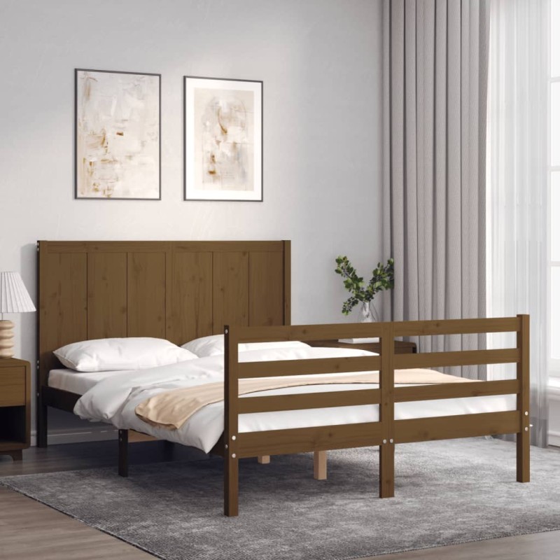 vidaXL Massivholzbett mit Kopfteil Honigbraun 140x200 cm vidaXL Massivholzbett mit Kopfteil Honigbraun 140x200 cm