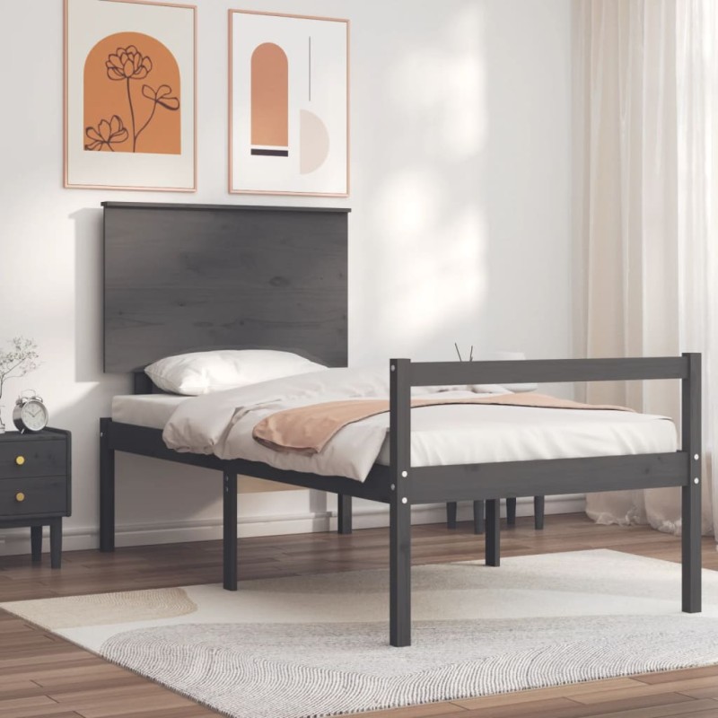 vidaXL Massivholzbett mit Kopfteil Grau 100x200 cm vidaXL Massivholzbett mit Kopfteil Grau 100x200 cm