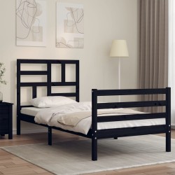 vidaXL Massivholzbett mit Kopfteil Schwarz 100x200 cm