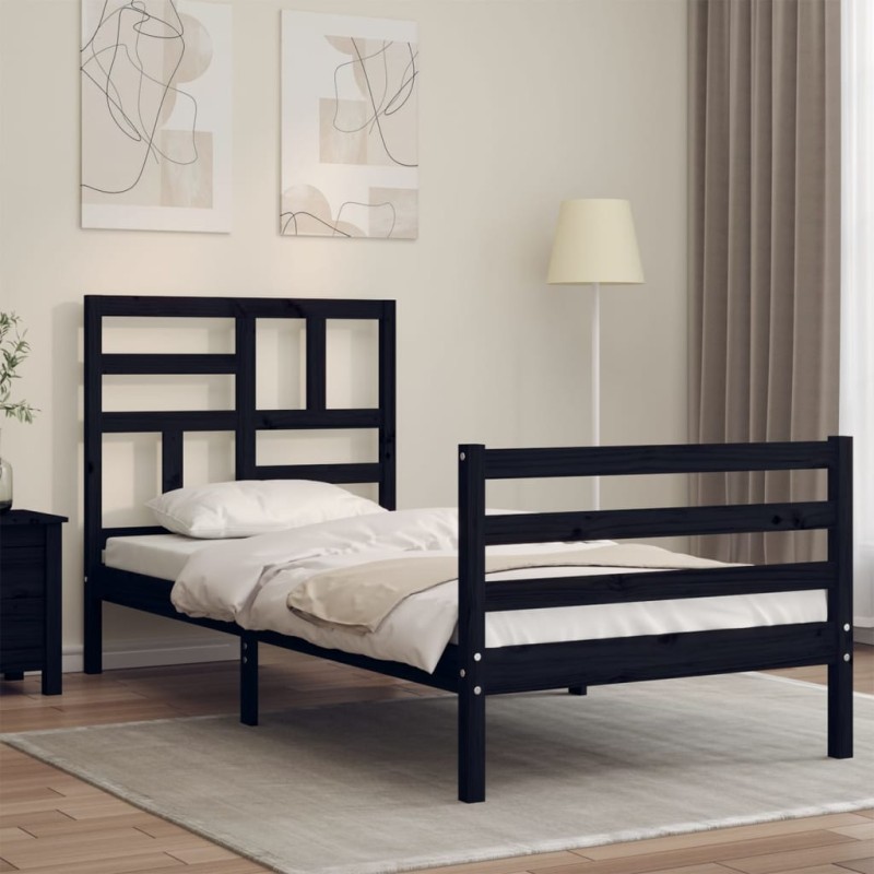 vidaXL Massivholzbett mit Kopfteil Schwarz 100x200 cm vidaXL Massivholzbett mit Kopfteil Schwarz 100x200 cm