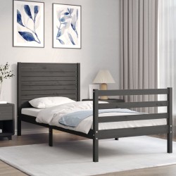 vidaXL Massivholzbett mit Kopfteil Grau 100x200 cm