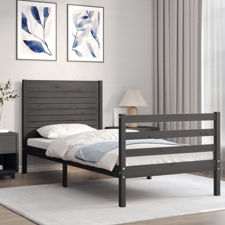 vidaXL Massivholzbett mit Kopfteil Grau 100x200 cm