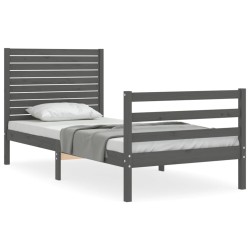 vidaXL Massivholzbett mit Kopfteil Grau 100x200 cm