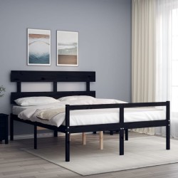 vidaXL Massivholzbett mit Kopfteil Schwarz 160x200 cm