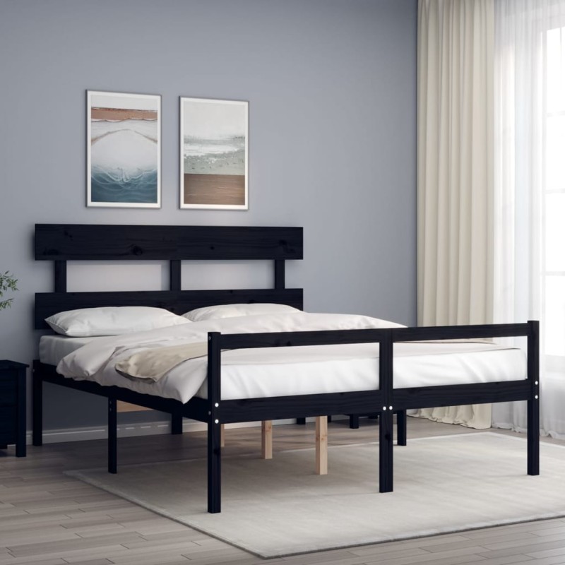 vidaXL Massivholzbett mit Kopfteil Schwarz 160x200 cm vidaXL Massivholzbett mit Kopfteil Schwarz 160x200 cm