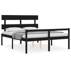 vidaXL Massivholzbett mit Kopfteil Schwarz 160x200 cm