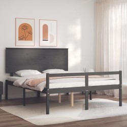 vidaXL Massivholzbett mit Kopfteil Grau 160x200 cm