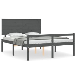 vidaXL Massivholzbett mit Kopfteil Grau 160x200 cm