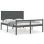 vidaXL Massivholzbett mit Kopfteil Grau 160x200 cm vidaXL Massivholzbett mit Kopfteil Grau 160x200 cm