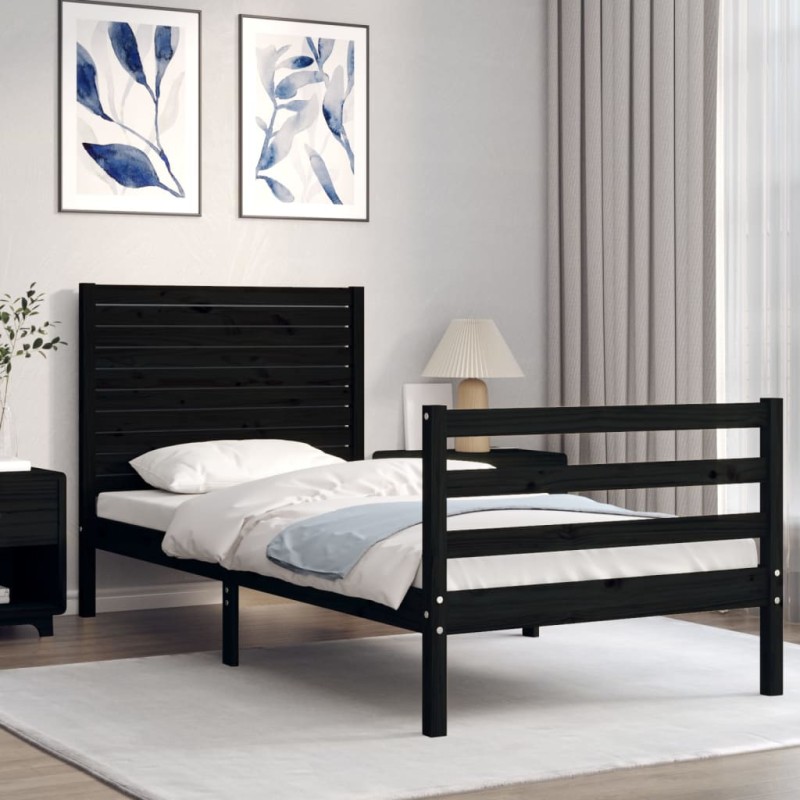 vidaXL Massivholzbett mit Kopfteil Schwarz 100x200 cm vidaXL Massivholzbett mit Kopfteil Schwarz 100x200 cm