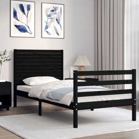 vidaXL Massivholzbett mit Kopfteil Schwarz 100x200 cm