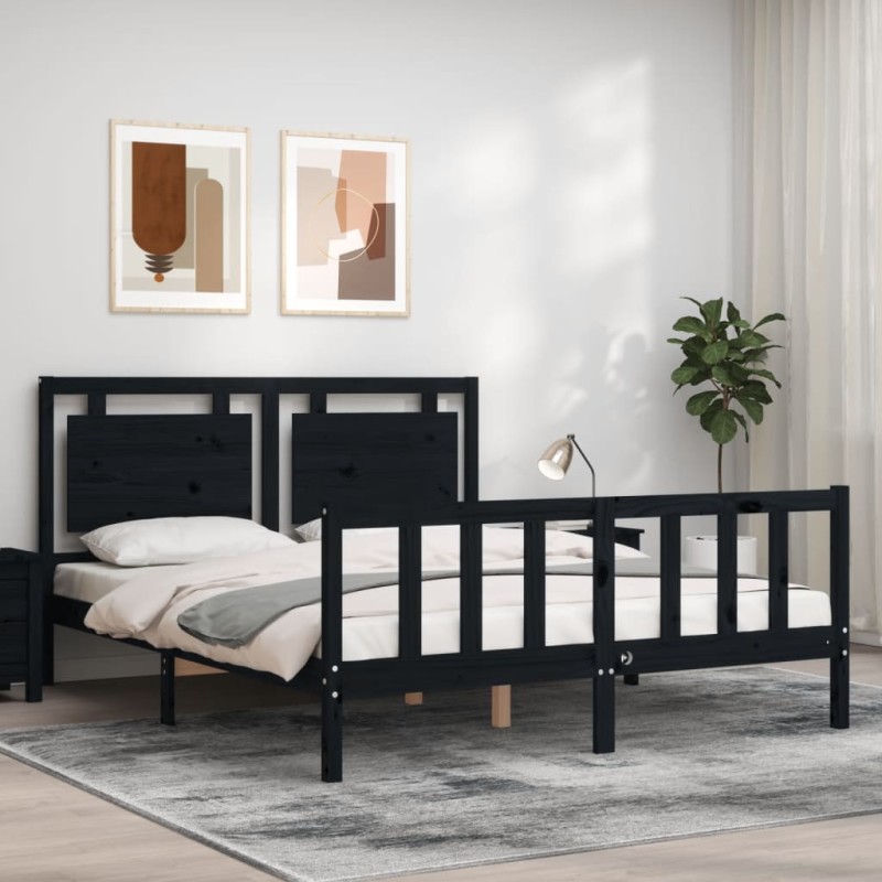 vidaXL Massivholzbett mit Kopfteil Schwarz vidaXL Massivholzbett mit Kopfteil Schwarz