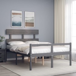 vidaXL Seniorenbett mit Kopfteil 120x200 cm Grau Massivholz