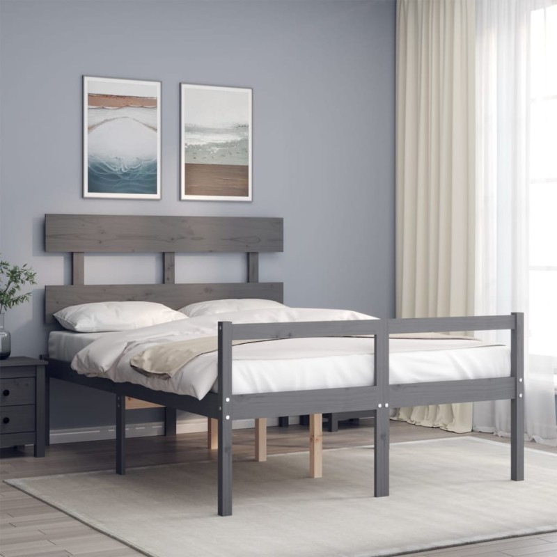 vidaXL Seniorenbett mit Kopfteil 120x200 cm Grau Massivholz vidaXL Seniorenbett mit Kopfteil 120x200 cm Grau Massivholz