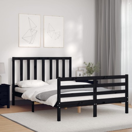 vidaXL Massivholzbett mit Kopfteil Schwarz 140x190 cm